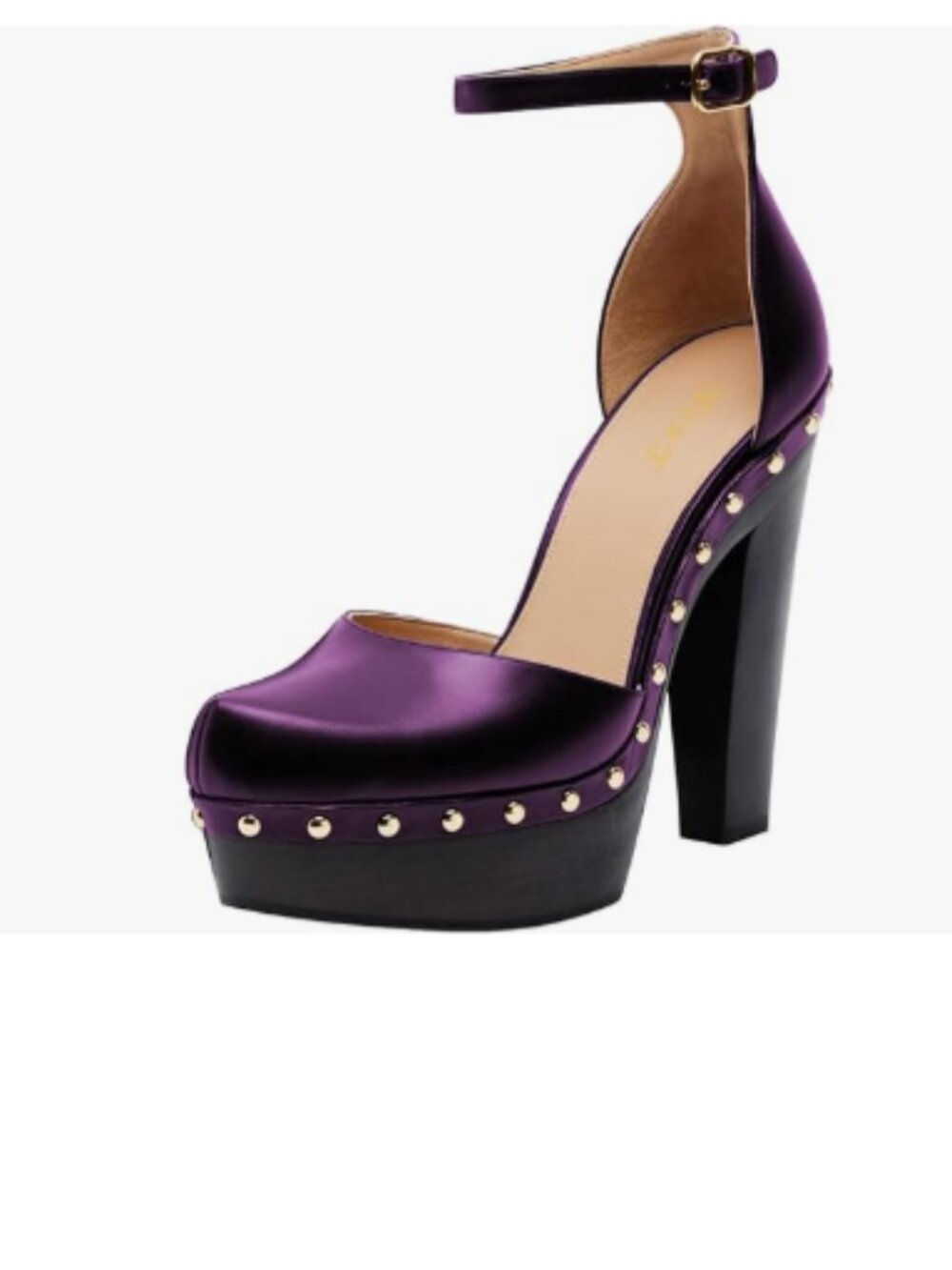 FOWT Purple Chunky Wooden High Heel Sandals Ankle Buckle Strap Platform Pumps